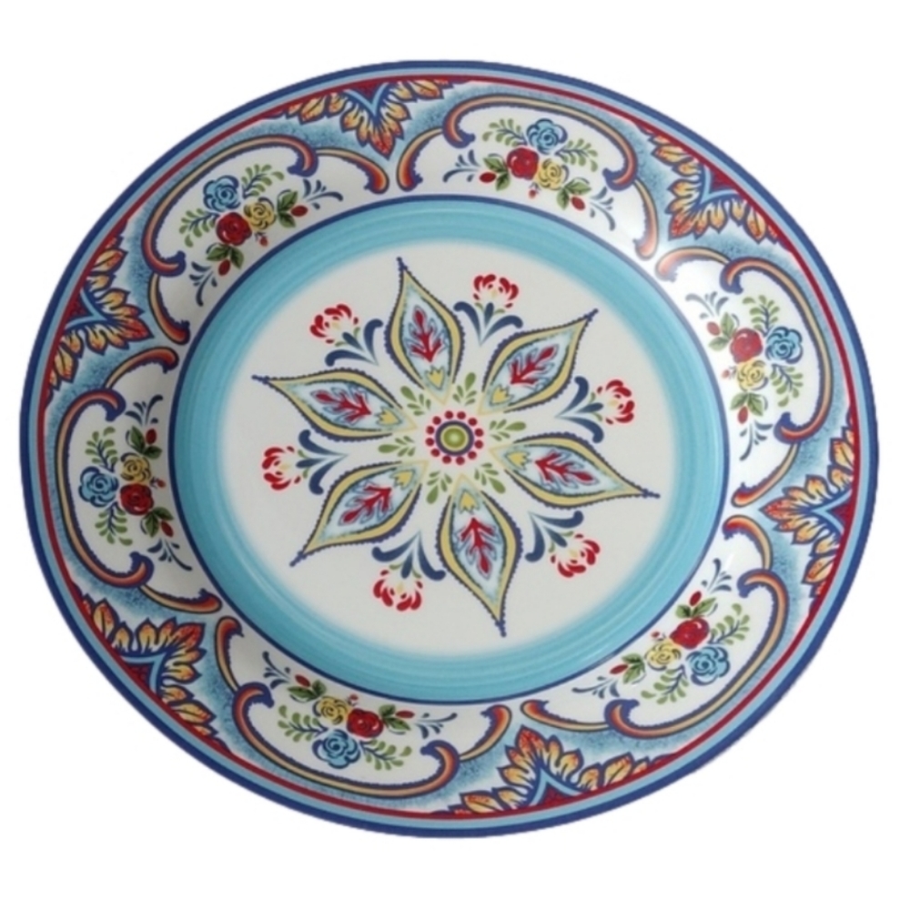 Euro Ceramica Zanzibar Vibrant 10.9" Dinner Plates, Spanish Floral design, set 2